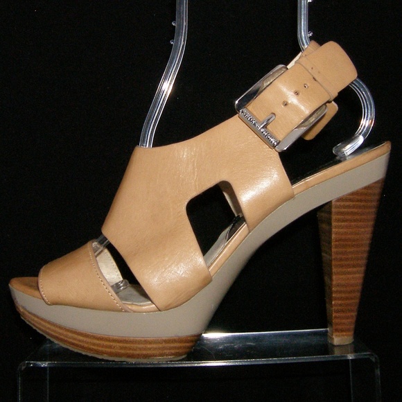 Michael Kors Carla beige leather platform heel 11M - Picture 5 of 8